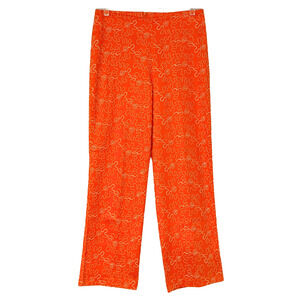 Vtg 90s Sz S Crop Pants 27"L Abstract Flower Power Embroidery Bold Orange Funky